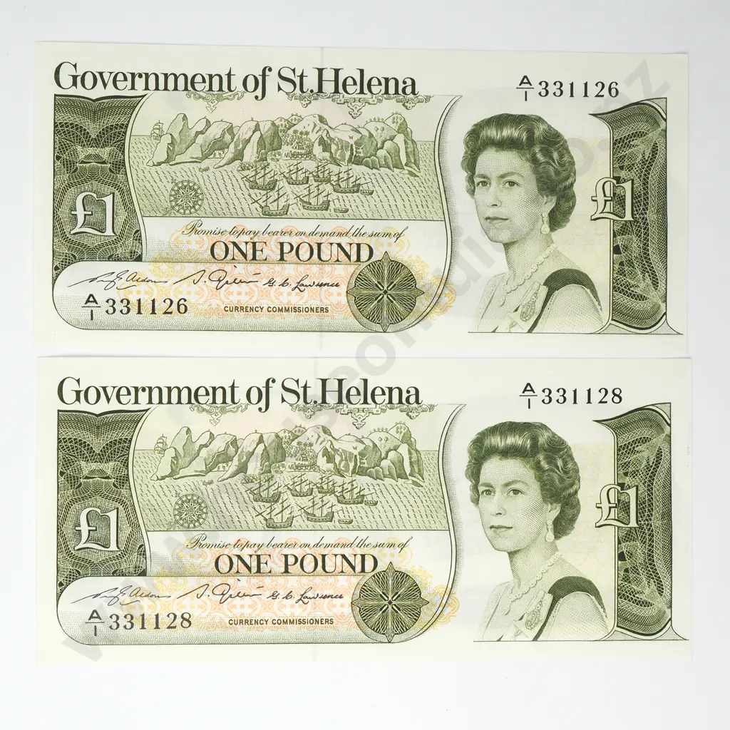 ST HELENA almost consecutively numbered 2x 1 pound, AUNC Image 1++
