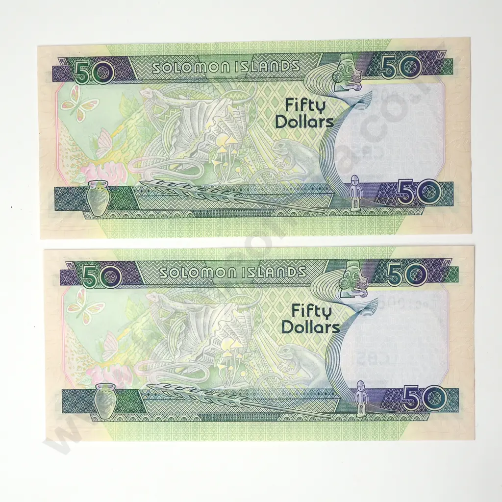 SOLOMON ISLANDS consecutively numbered 2x 50 dollars, AUNC Image 1++