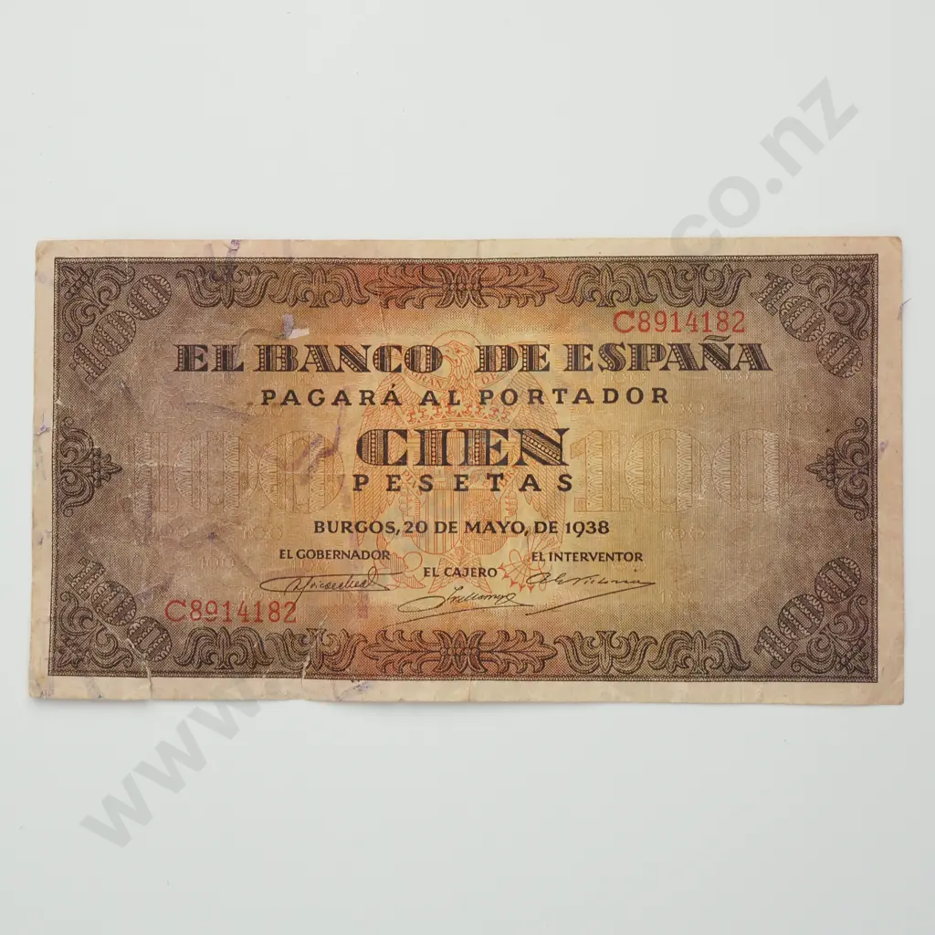 SPAIN 100 pesetas, 1938, F Image 1++