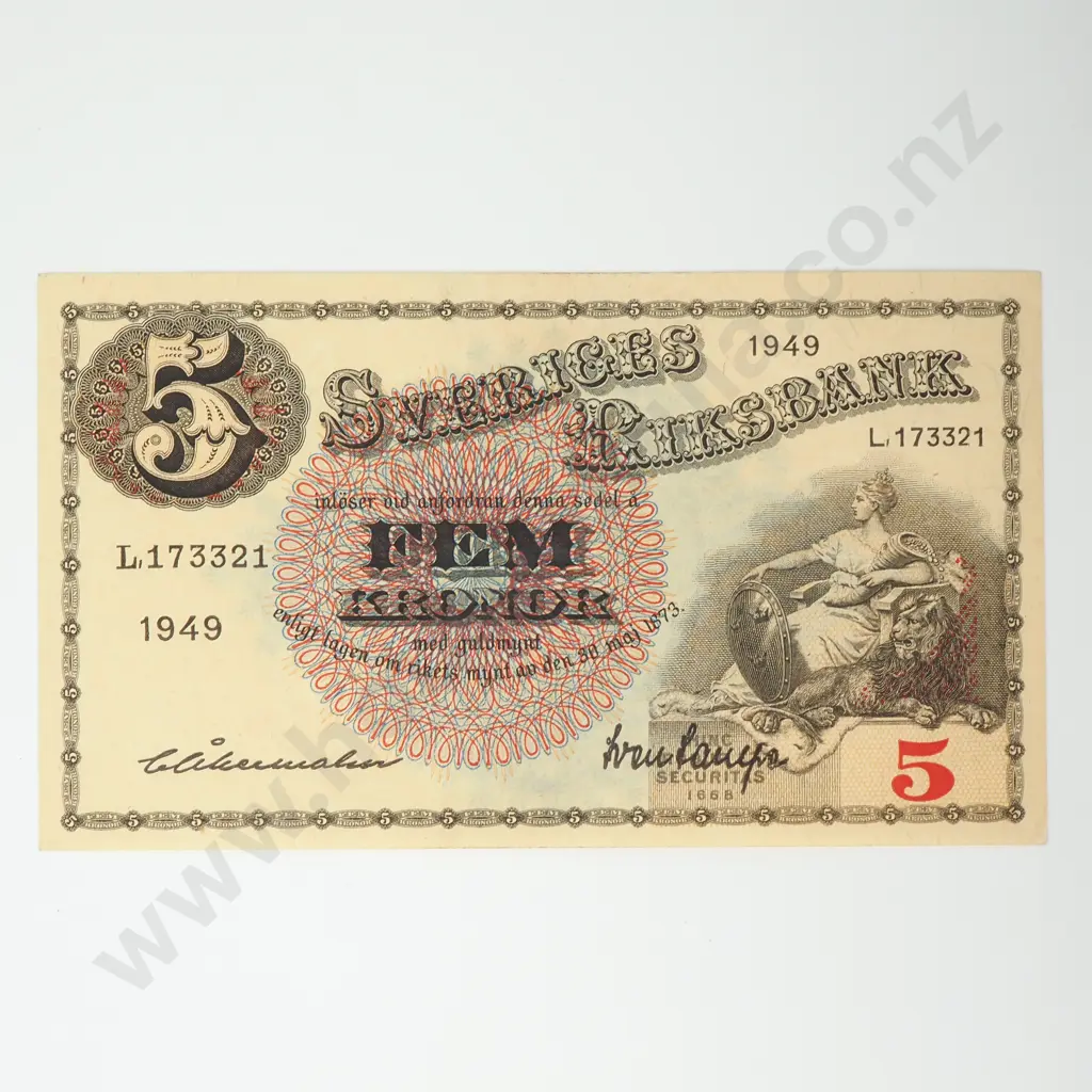 SWEDEN 5 kronor, 1949, Better Grade Image 1++