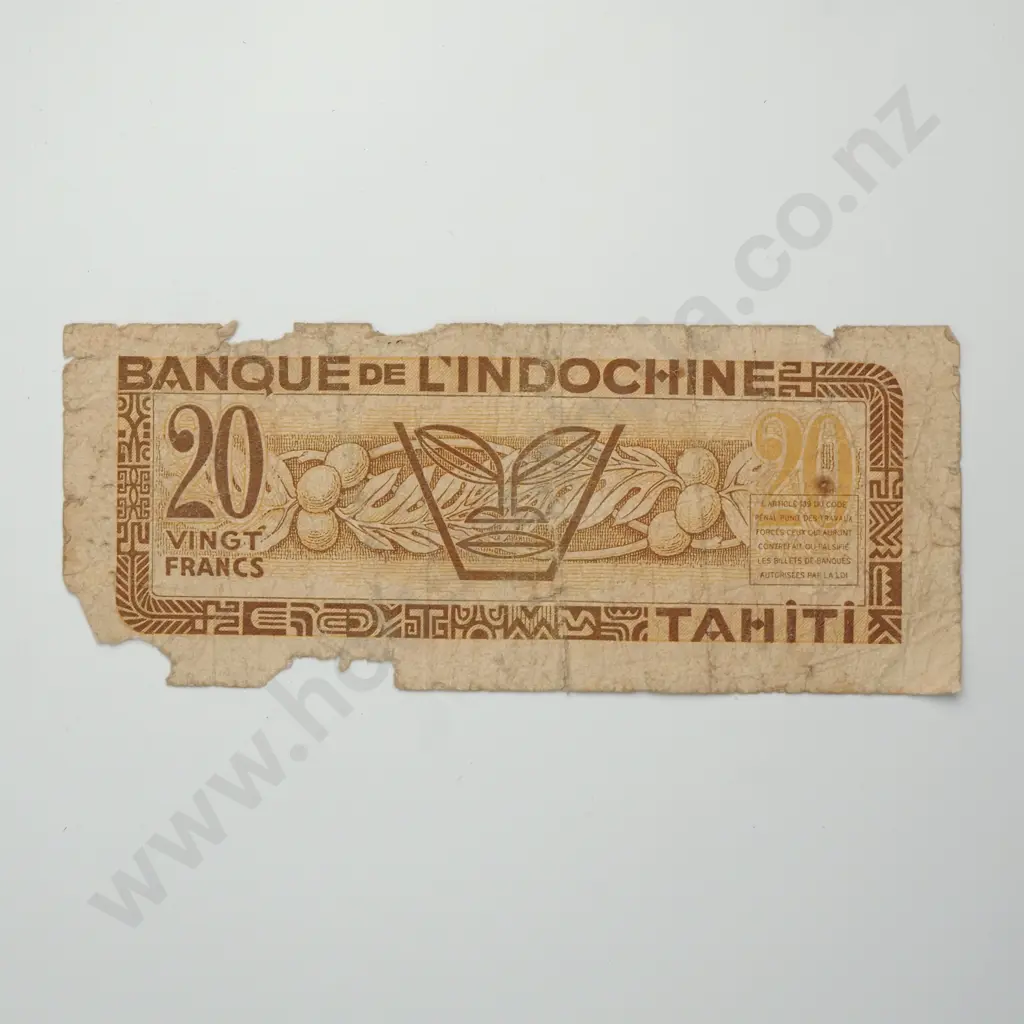 TAHITI 20 francs, 1944, G Image 1++