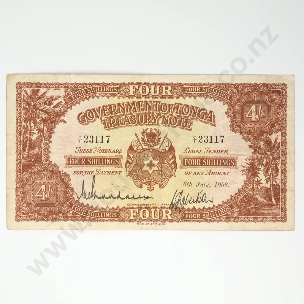 TONGA 4 shillings, 1953, F Image 1++