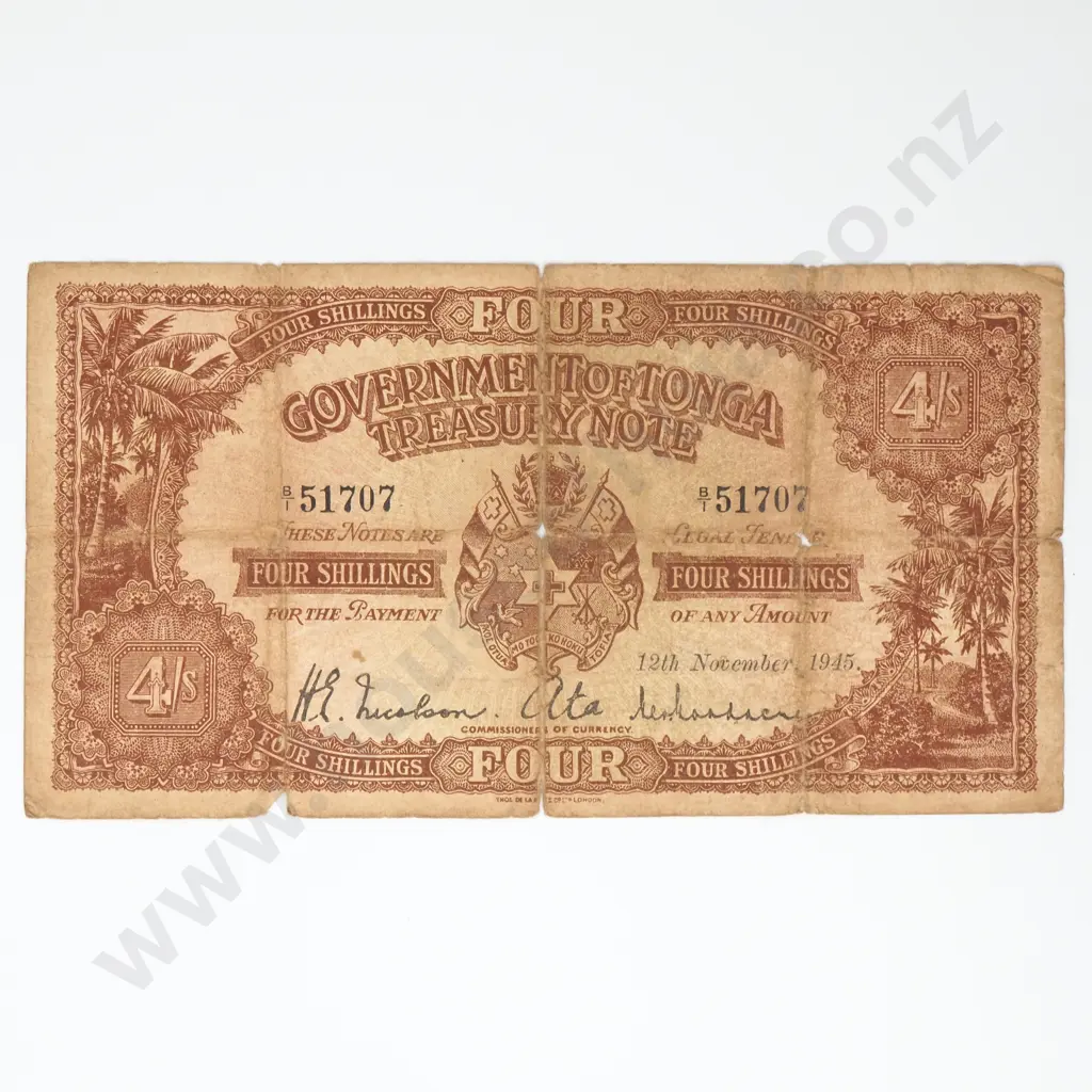 TONGA 4 shillings, 1945 Image 1++