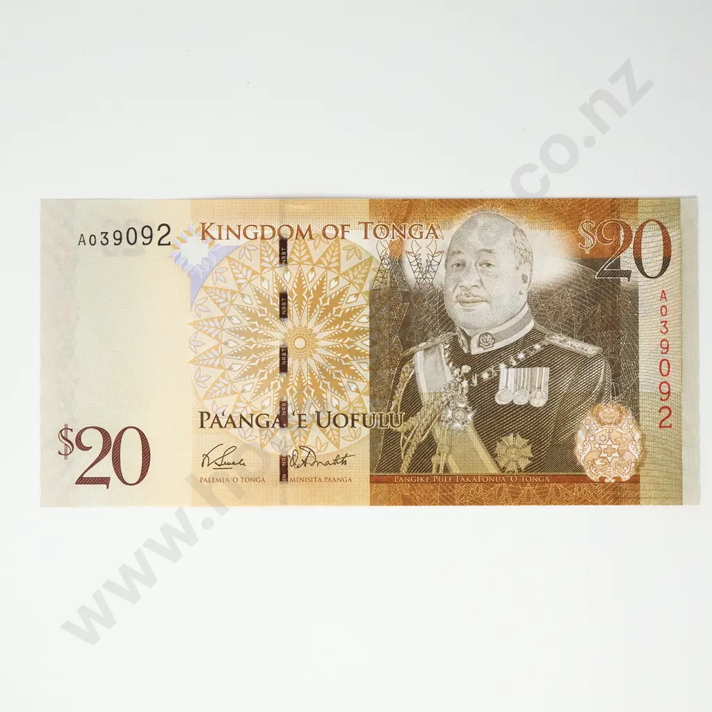 TONGA 20 dollars, 2008, AUNC Image 1++