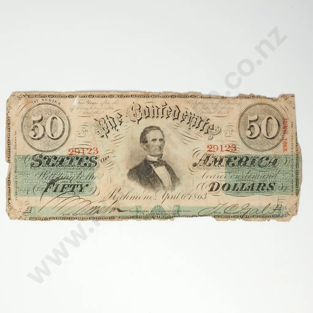 UNITED STATES The Confederate States of America 50 dollars, Richmond 1863, G Image 1++