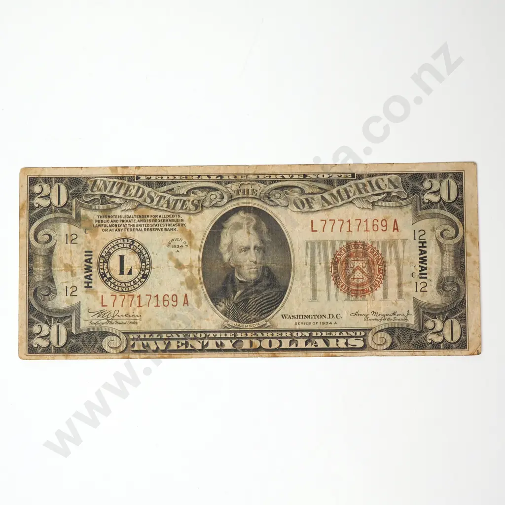 USA WW2 Hawaii overprint 20 dollars Image 1++