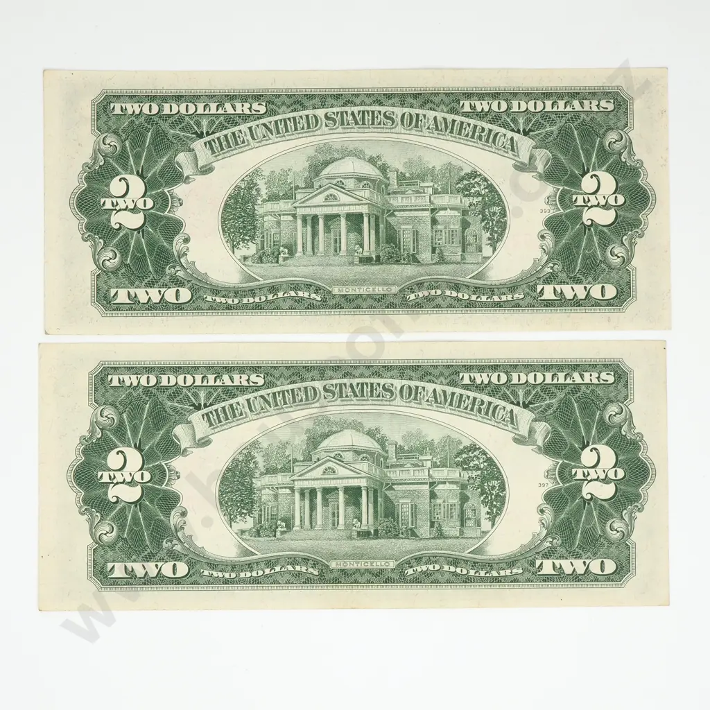 UNITED STATES Consecutively numbered pair 2 dollars, 1953 B, EF Image 1++