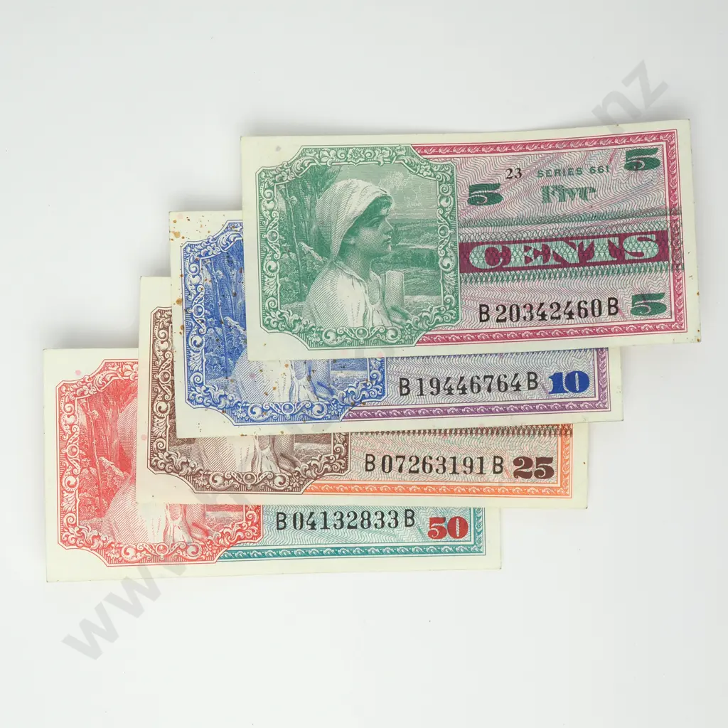UNITED STATES 5, 10, 25, 50 cents Military Payment Certificates, series 661 ( 1968-1969 ), UNC ( the 10 cents spotty ) Image 1++