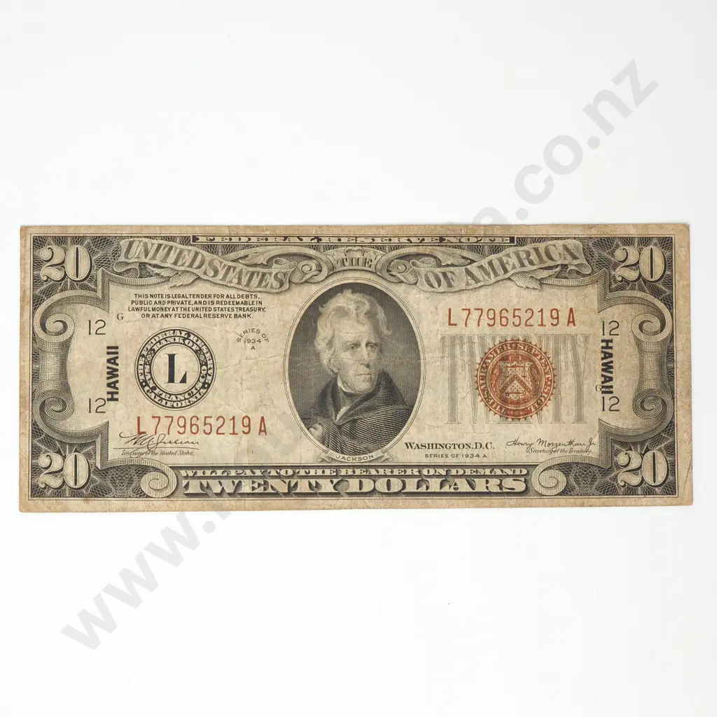 UNITED STATES Hawaii 20 dollars, 1934 A, F Image 1++