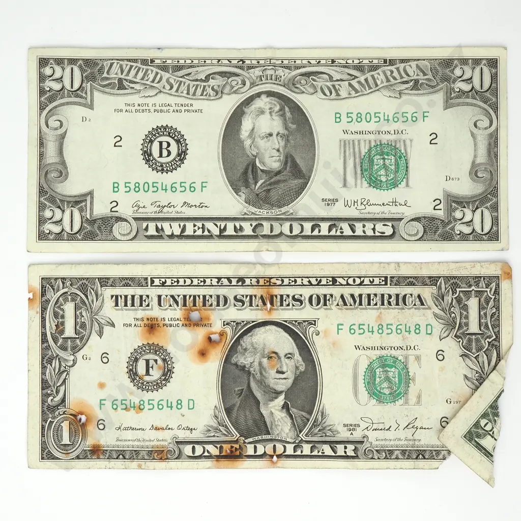 USA 20 dollars & 1 dollar notes, A/F Image 1++
