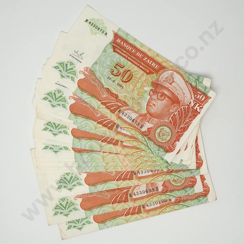 ZAIRE Mostly consecutively numbered 23x 50 makuta notes, 1993, A.UNC-UNC Image 1++