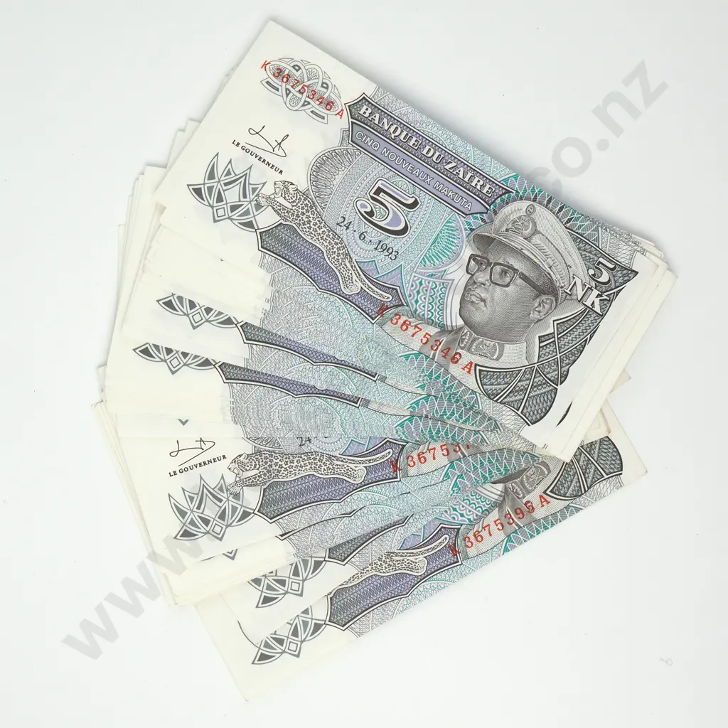 ZAIRE Bank of Zaire consecutively numbered 50x 5 new makuta Image 1++