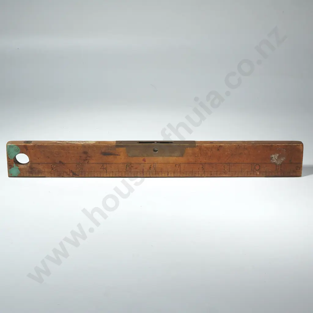 John Rabone & Sons, Hockley Abbey Boxwood & Brass 12" Ruler w Spirit Level Image 1++