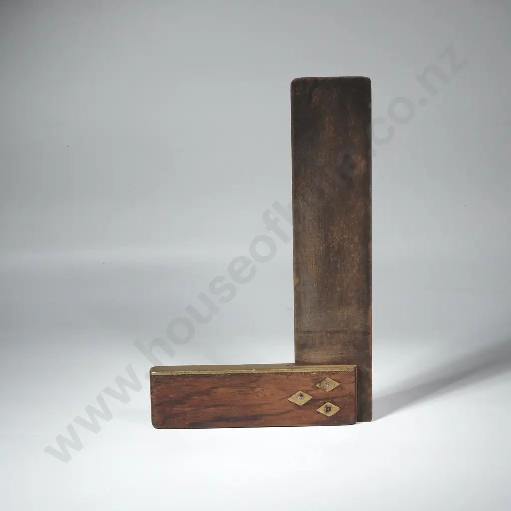 Large Vintage Wood & Brass Carpenters Try Square Image 1++