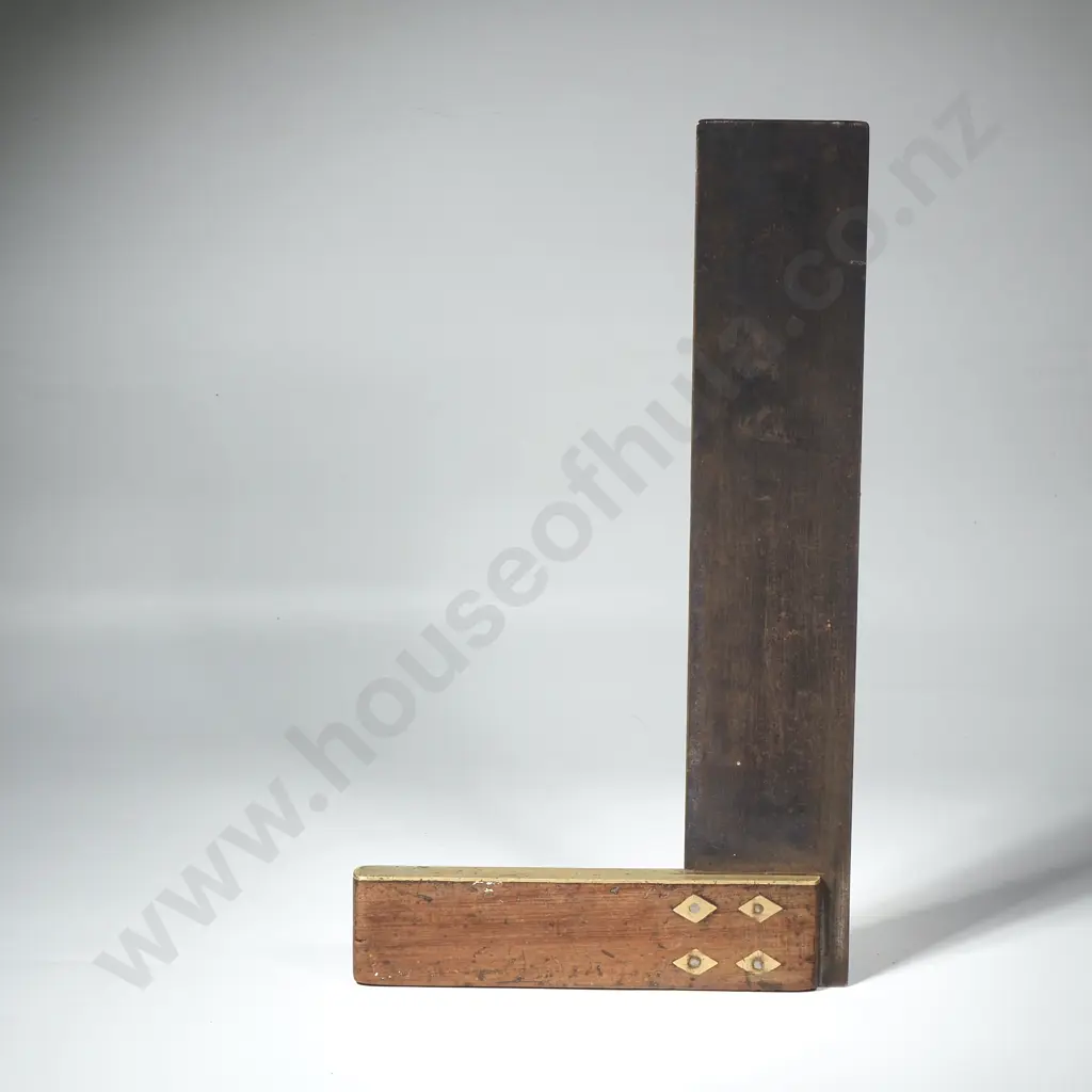 Large Vintage Wood & Brass Carpenters Try Square Image 1++
