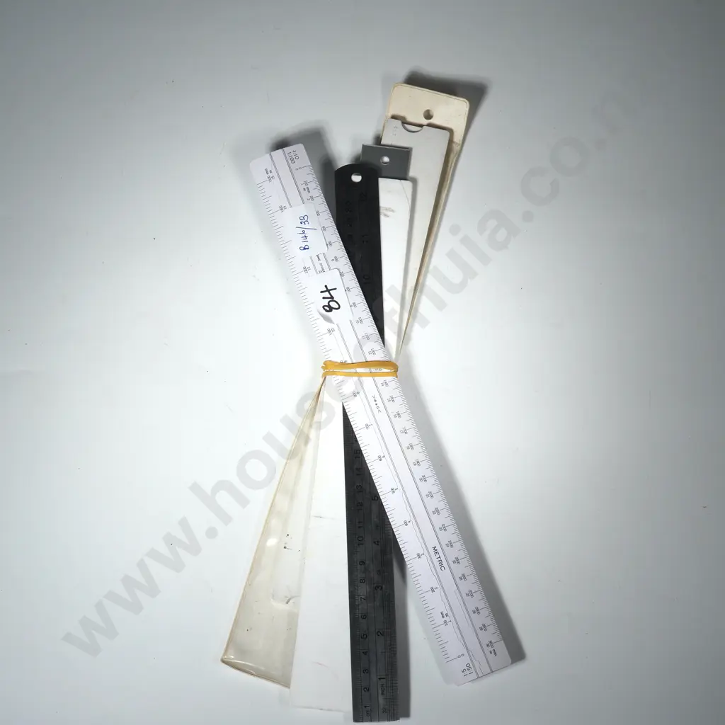 Vintage Castell Slide Rule, Two Advertising Rulers, Metal Ruler & a Vintage Plastic Scale Ruler Image 1++