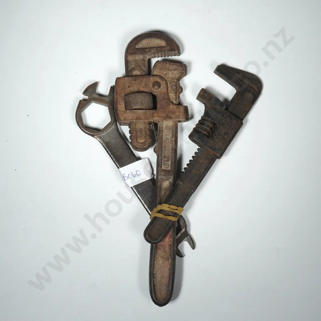 Three Vintage Tools - Pipe Wrench, Ford Motors Tool Wrench & a Ford Adjustable Monkey Wrench Image 1++