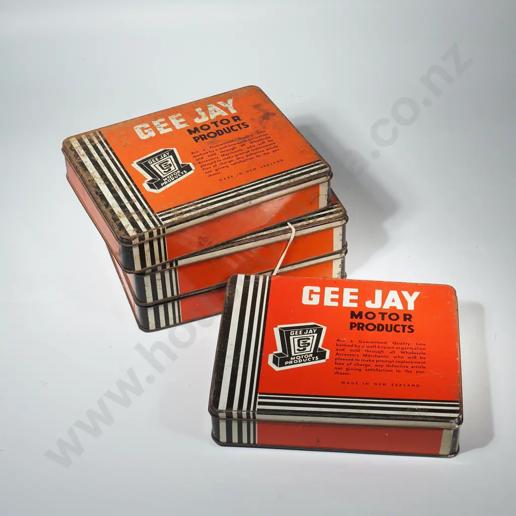 Four Vintage Gee Jay Motor Products Tins Containing  Steel Washers, Fibre Washers, Copper Washers & Steel Cotter Pins Image 1++