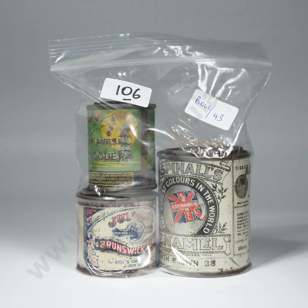 Three Small Vintage Tins - Aspinall's Enamel Earth Brown, Japanese Lacquer, & Brunswick Black for Stoves & Grates Image 1++