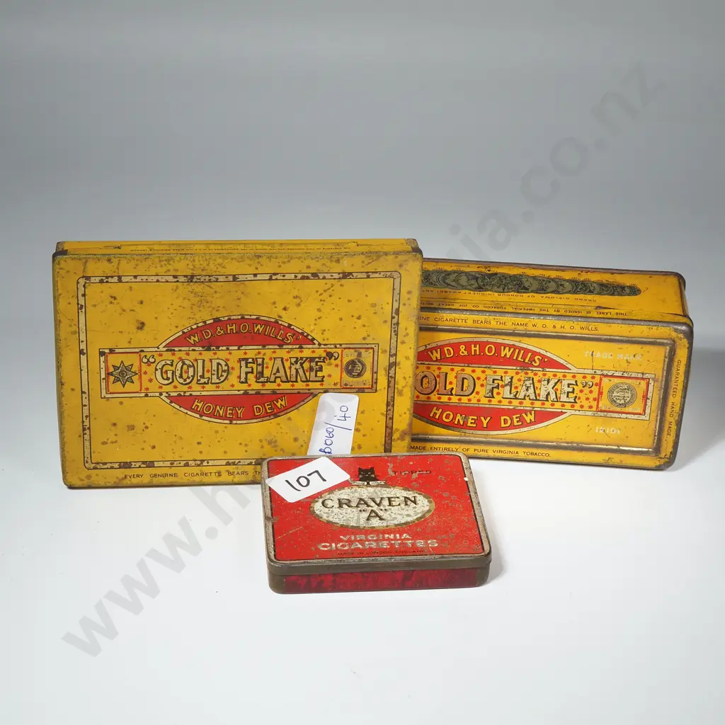 Two Vintage Cigarette Tins & a Vintage Tobacco Tin - Gold Flake Tobacco & Cigarettes & a Craven A Cigarette Tin d Image 1++