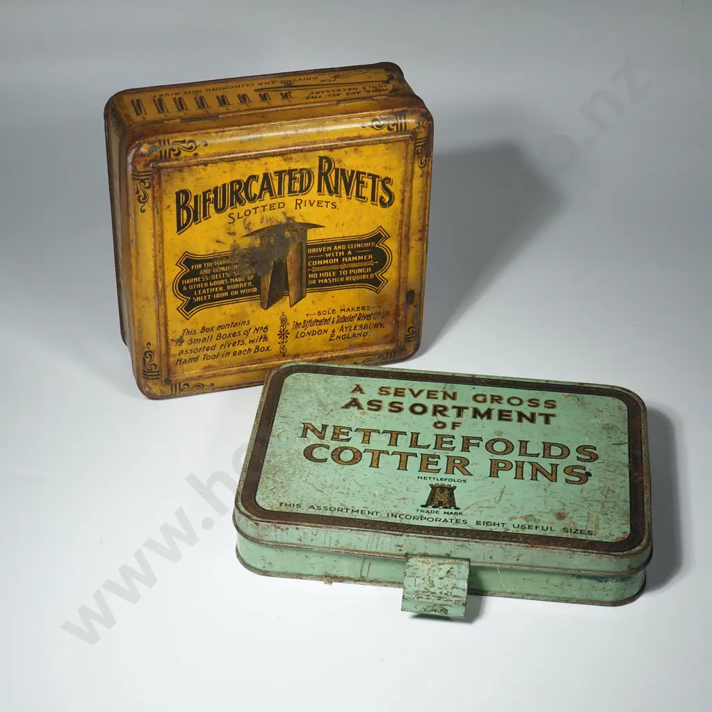 Two Large Vintage Tins - Nettlefolds Cotter Pins Tin & Bifurcated Rivets Tin Image 1++