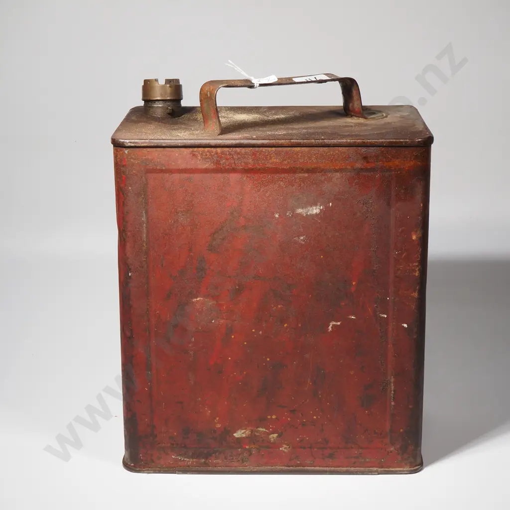 Red Shell X-100 Motor Oil Advertising Tin Container w Brass Lid Image 1++