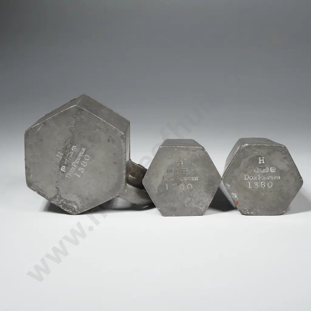 Vintage Beaten Pewter Octagonal Condiment Set Comprising Salt, Pepper & Mustard by Don Pewter Image 1++