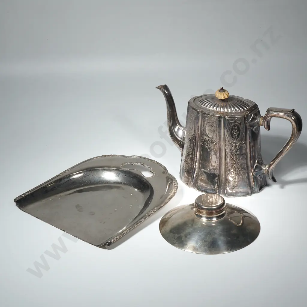 Unusual Silver Plate Crumb Tray, Small Modernist Bowl & Vintage Teapot Image 1++