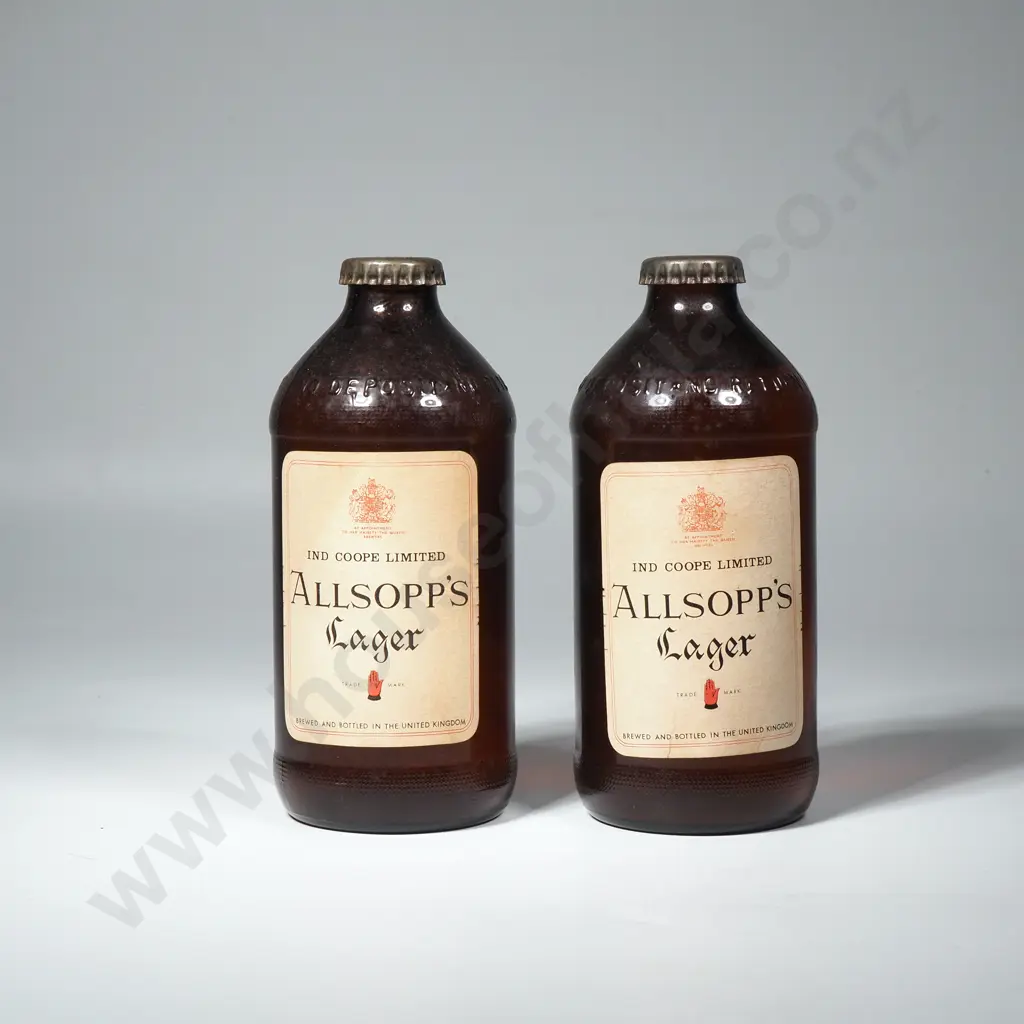 Two Full Vintage Lager Bottles from Ind Coope Ltd Image 1++