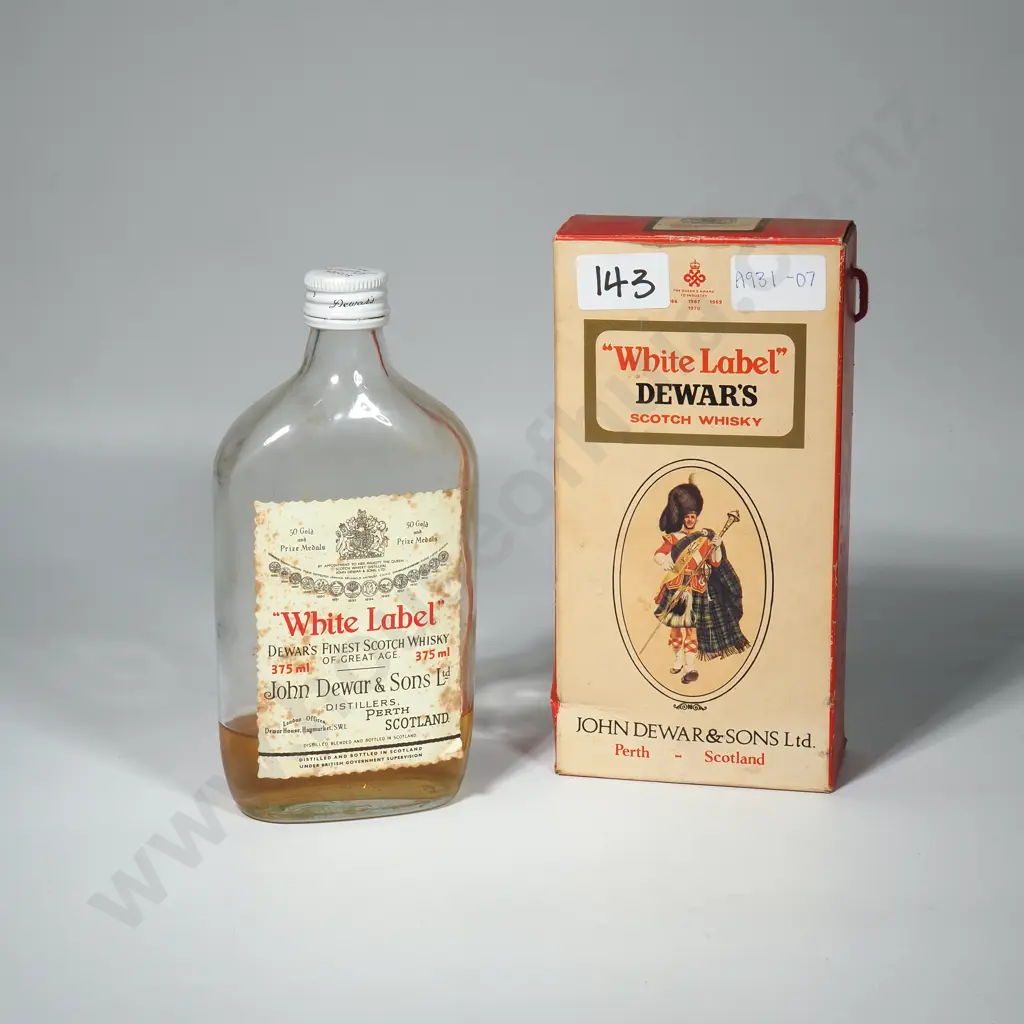 'White Label' Dewar's Scotch Whiskey Bottle in Box (90ml left in bottle) Image 1++