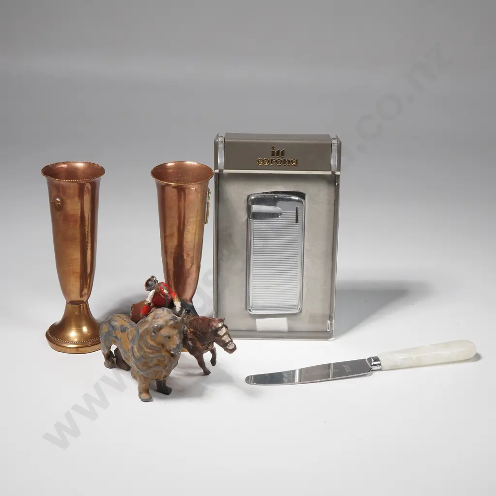 Small Collection of  Items Including Copper Souvenir Vases, Mother Of Pearl Handled Knife, Corona Lighter (MIB) Image 1++