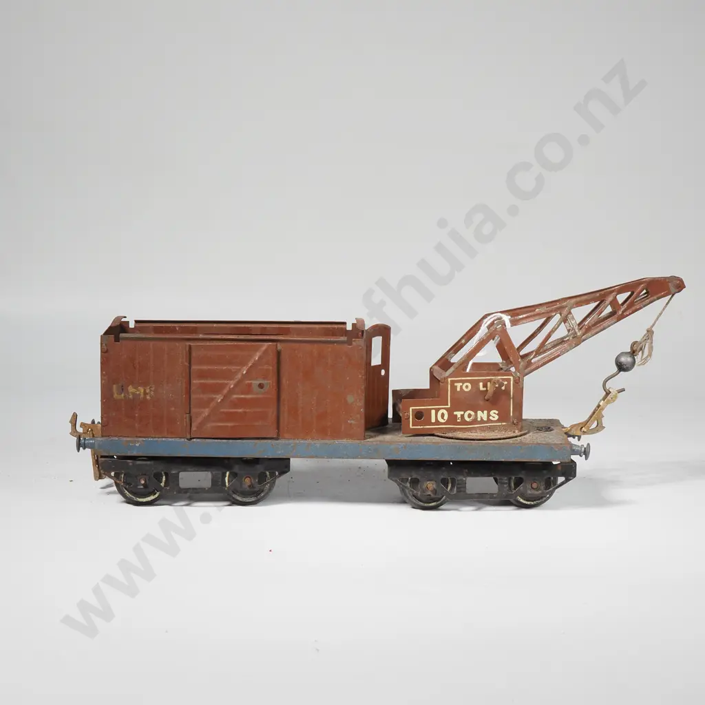 Hornby O Gauge Tinplate Crane & Box Carriage Image 1++