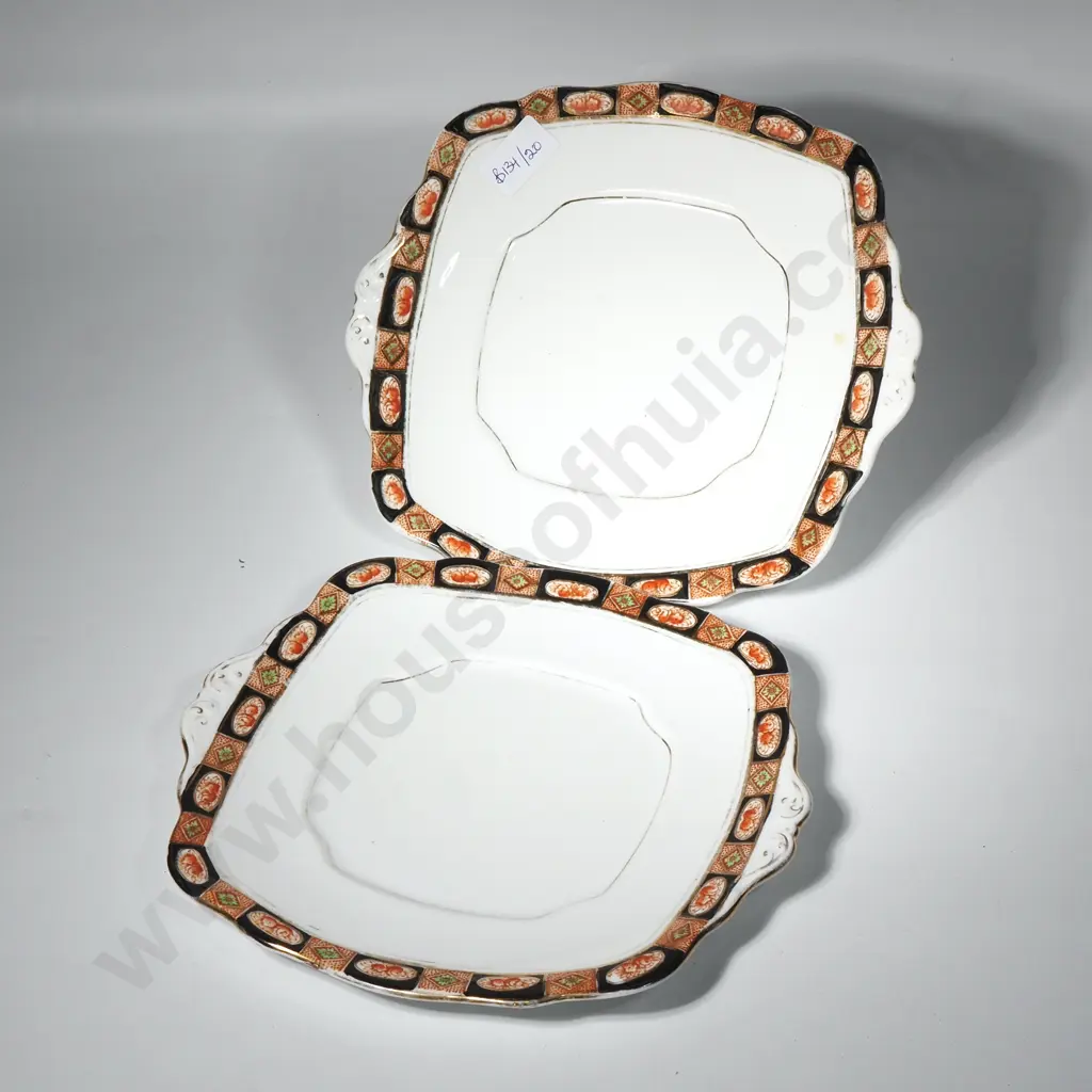 Pair of Royal Albert Square Cake Plates w Imari Style Rim on a White Ground Image 1++
