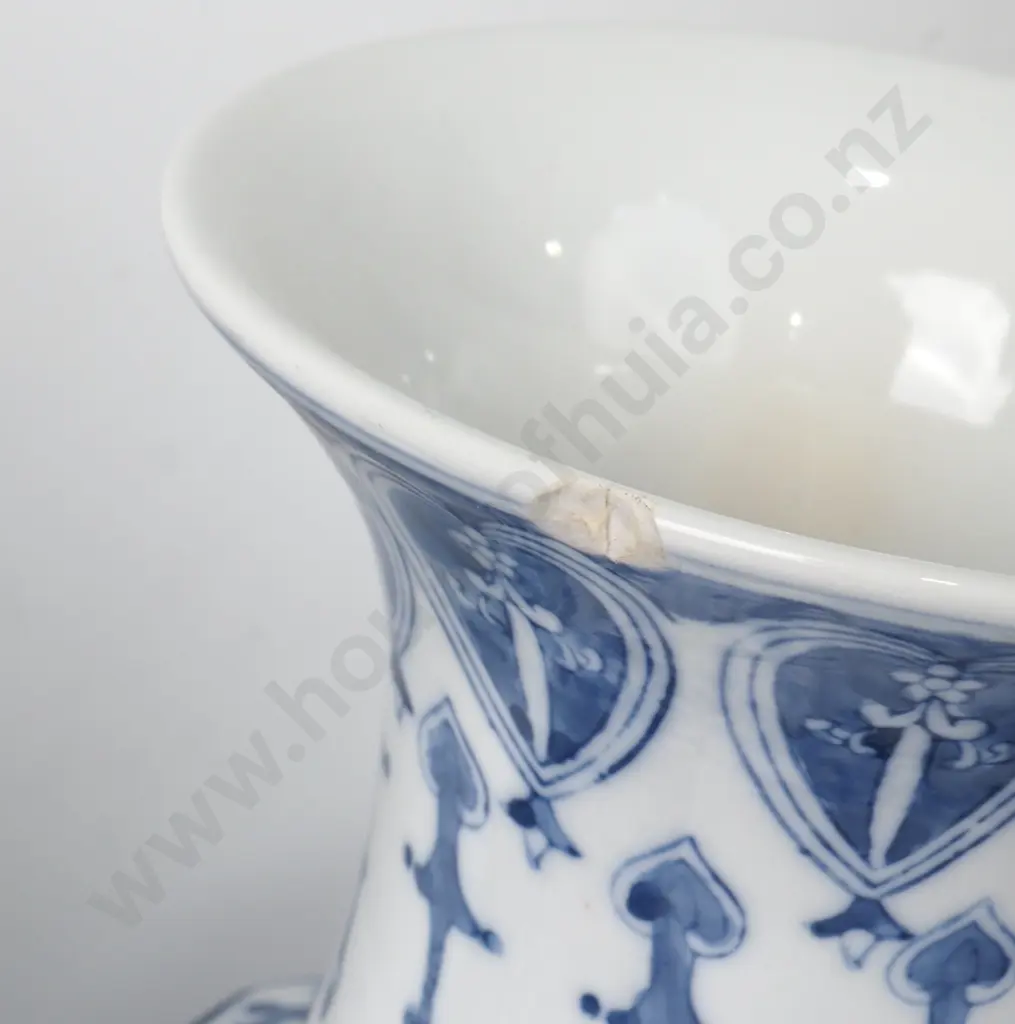 Vintage Pair of Blue and White Hexagonal vases Image 1++