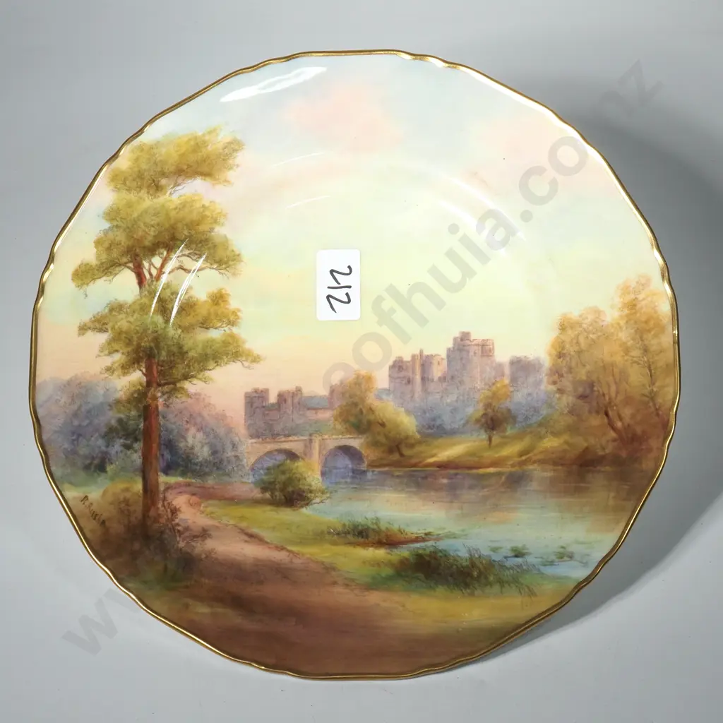 Royal Worcester Hand Painted Cabinet by R Rushton Depicting Alnwick Castle Image 1++