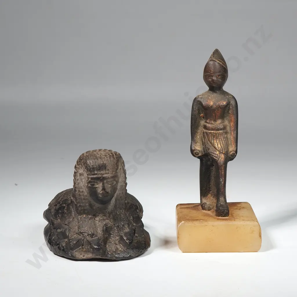 Egyptian Heart Scarab Amulet & A Small Copper Egyptian Figure  Image 1++