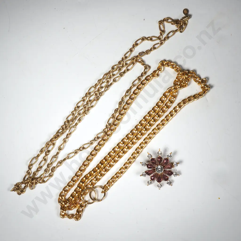 Two Gold Tone Chains (One Emma Page) & a Gold Tone Star Brooch Image 1++
