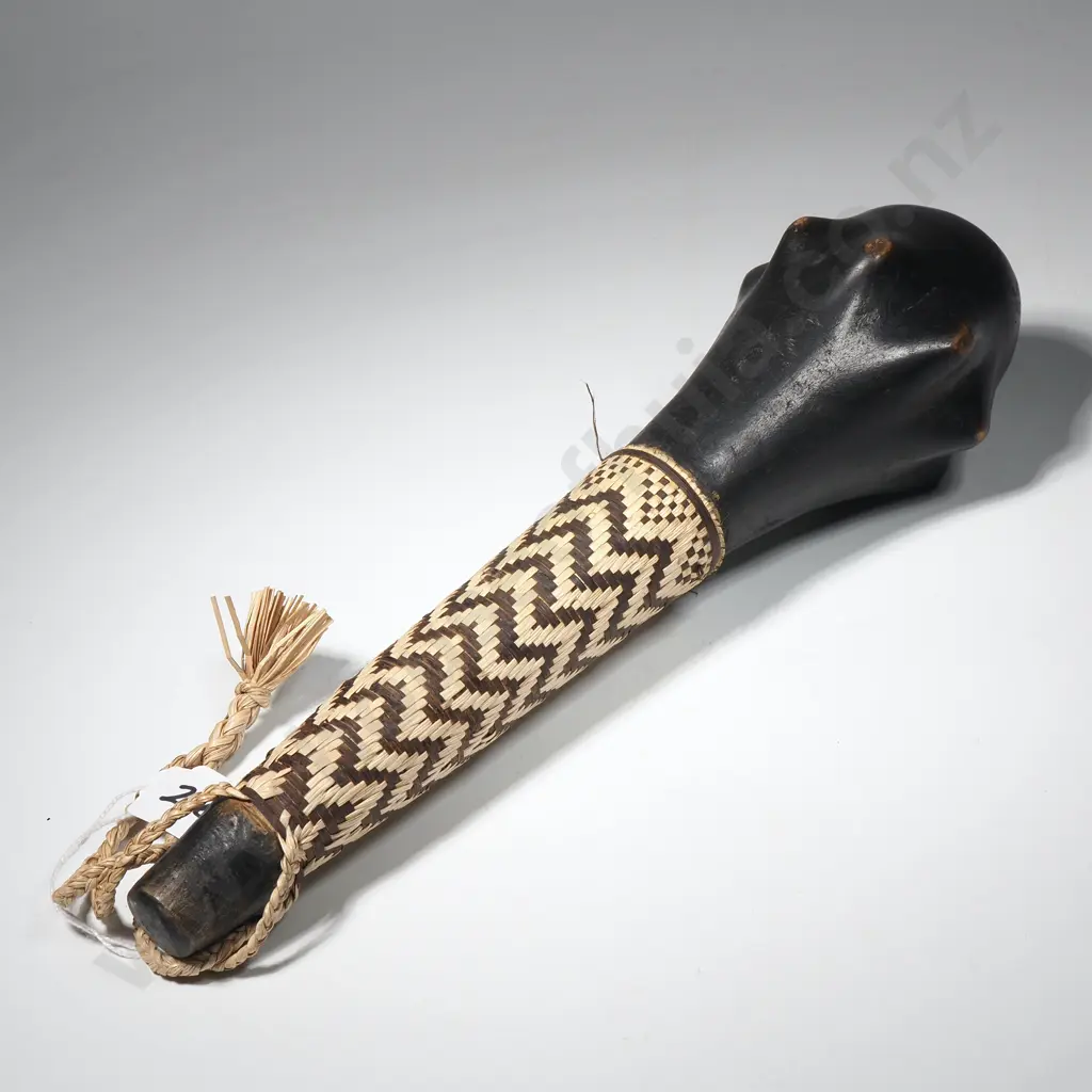 Traditional Ula Tavatava Throwing Club, Possibly Fijian w Plaited Fibre Handles Image 1++
