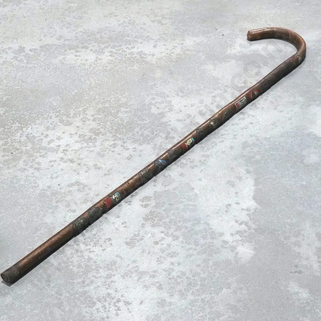 Vintage Alpine Walking Cane w Souvenir Badges Image 1++