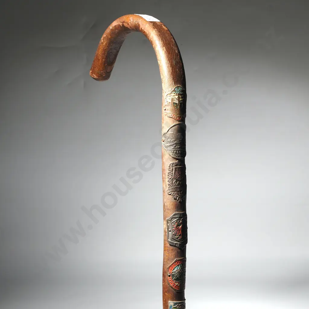 Vintage Alpine Walking Cane w Souvenir Badges Image 1++