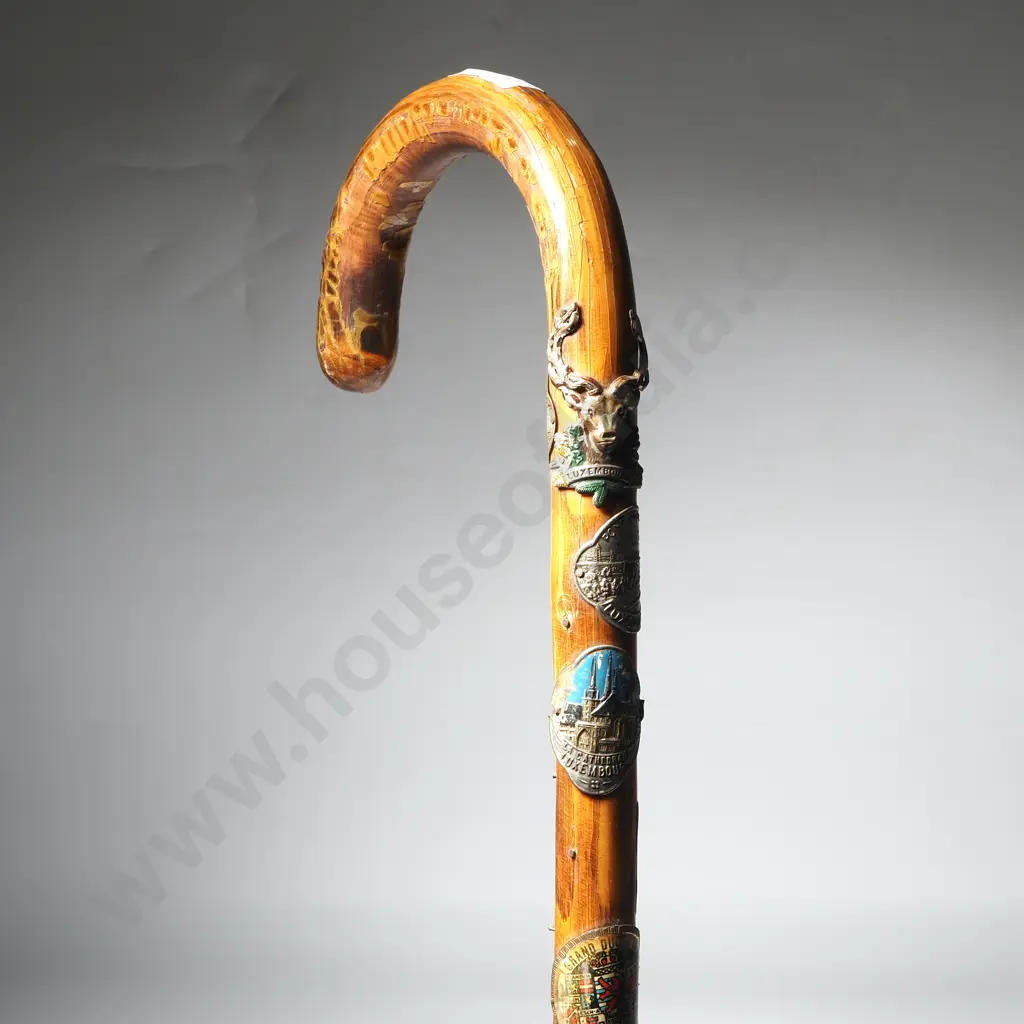 Vintage Alpine Walking Cane w Souvenir Badges Image 1++