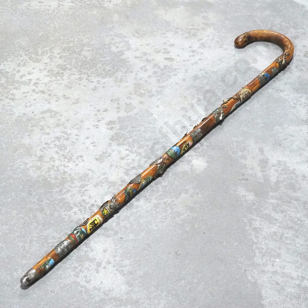 Vintage Alpine Walking Cane w Souvenir Badges Image 1++