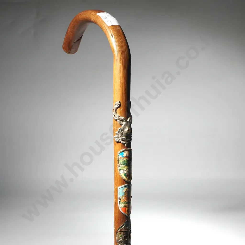 Vintage Alpine Walking Cane w Souvenir Badges Image 1++