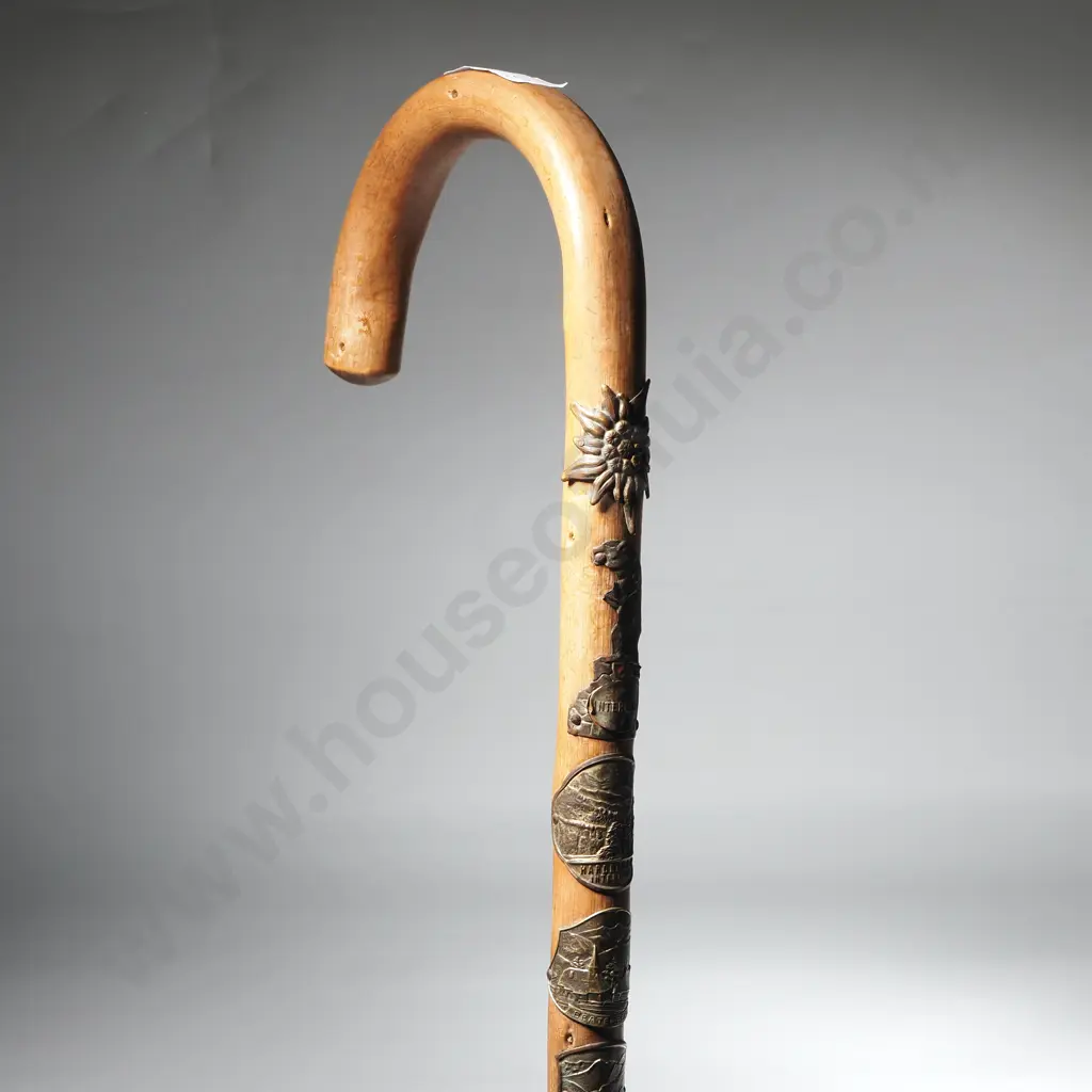Vintage Alpine Walking Cane w Souvenir Badges Image 1++