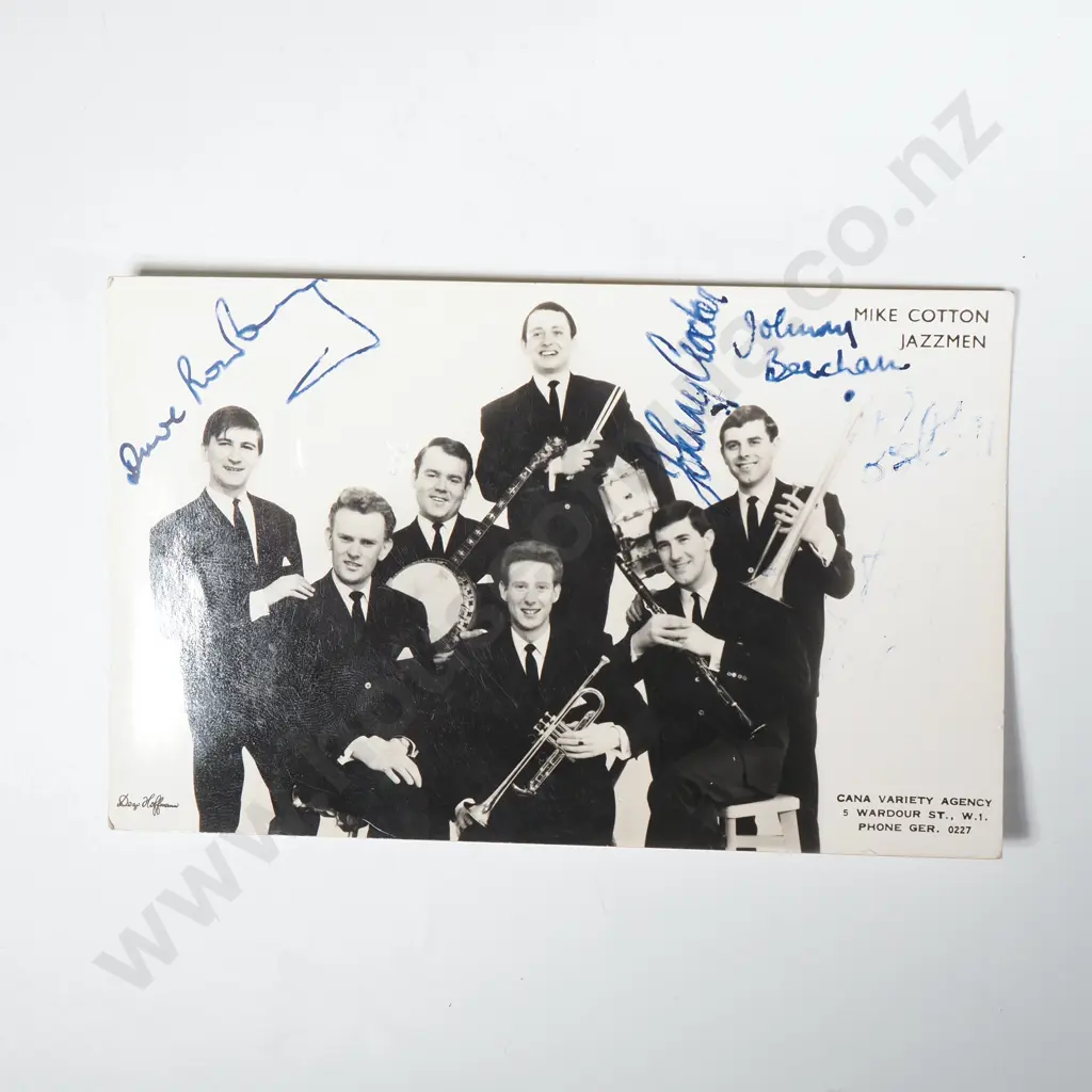 Signed Postcard Mike Cotton Jazzmen Band -Johnny Beecham, Jim Garforth, Dave Rowberry & Derek Tearle Image 1++