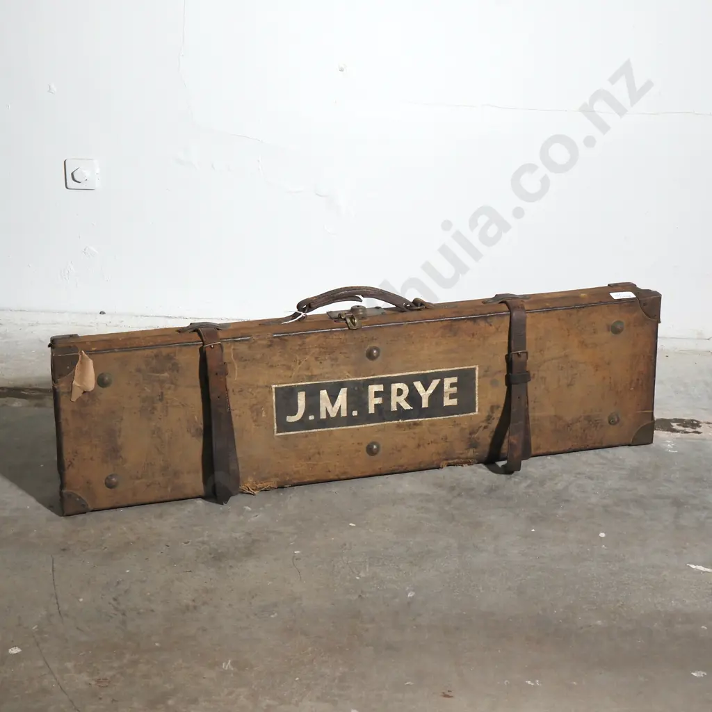 Vintage Canvas & Leather  Shotgun Case w Brass Lock & Compartments w Cleaning Tools Image 1++