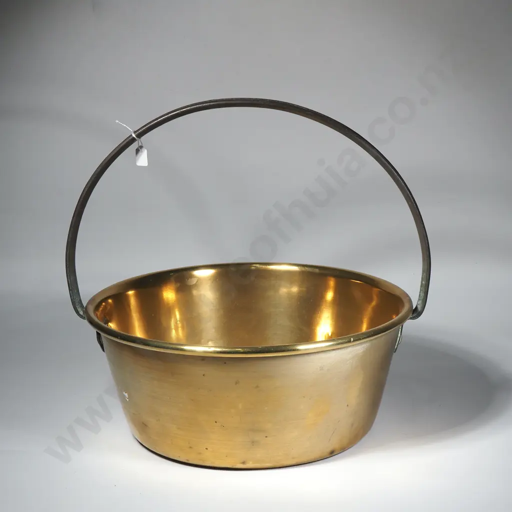 Antique Brass Preserving Pan w Iron Handle & Copper Rivets Image 1++