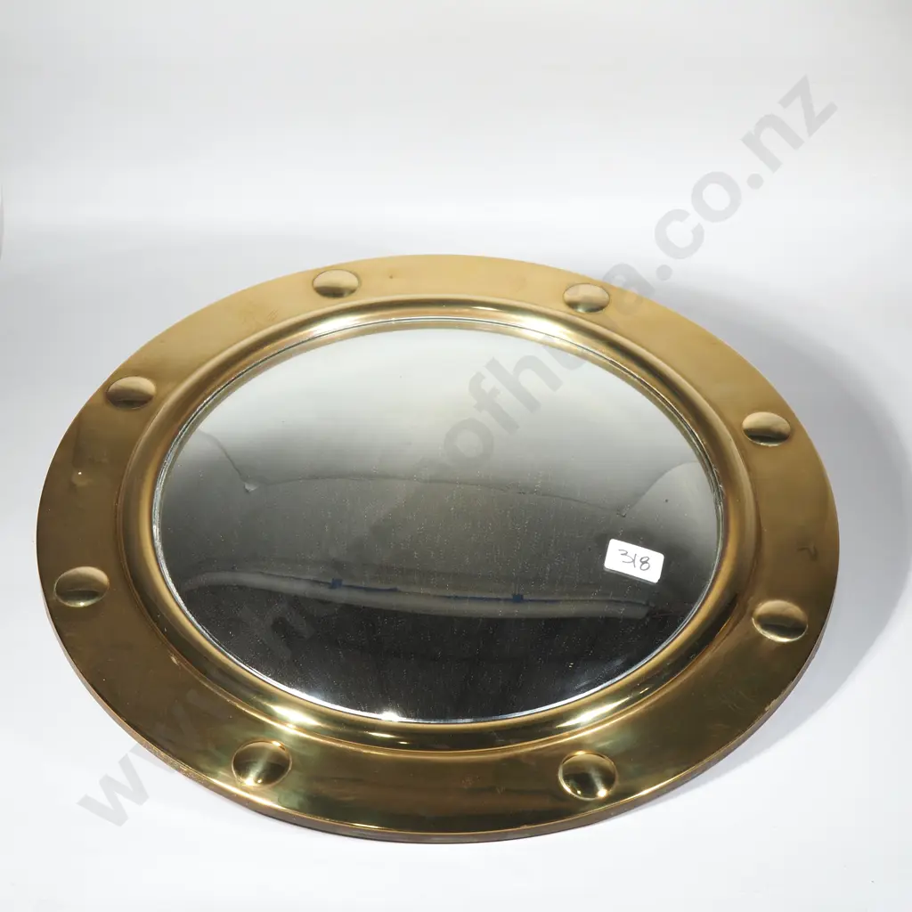 Antique Convex Wall Mirror w Brass Surrounds Image 1++