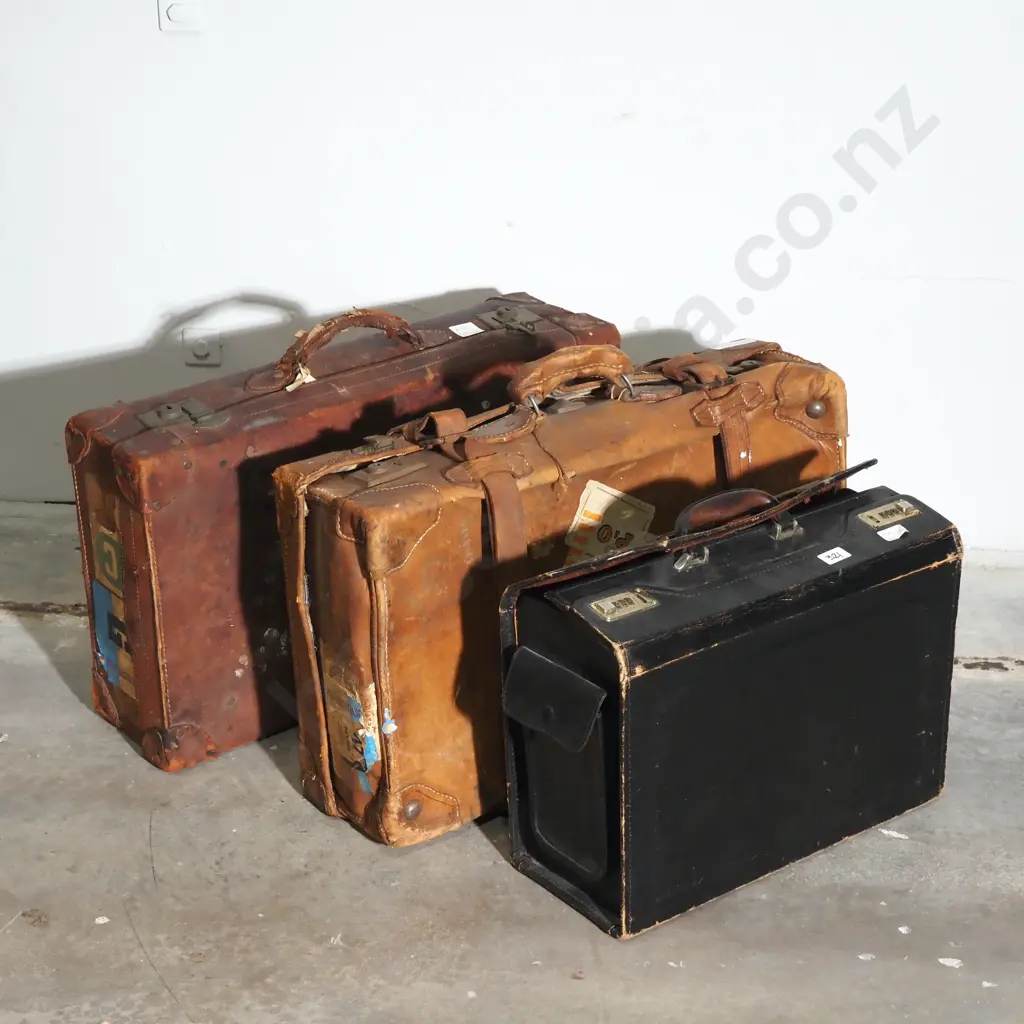 Two Vintage Leather Suitcases & An Attaché  Case Image 1++