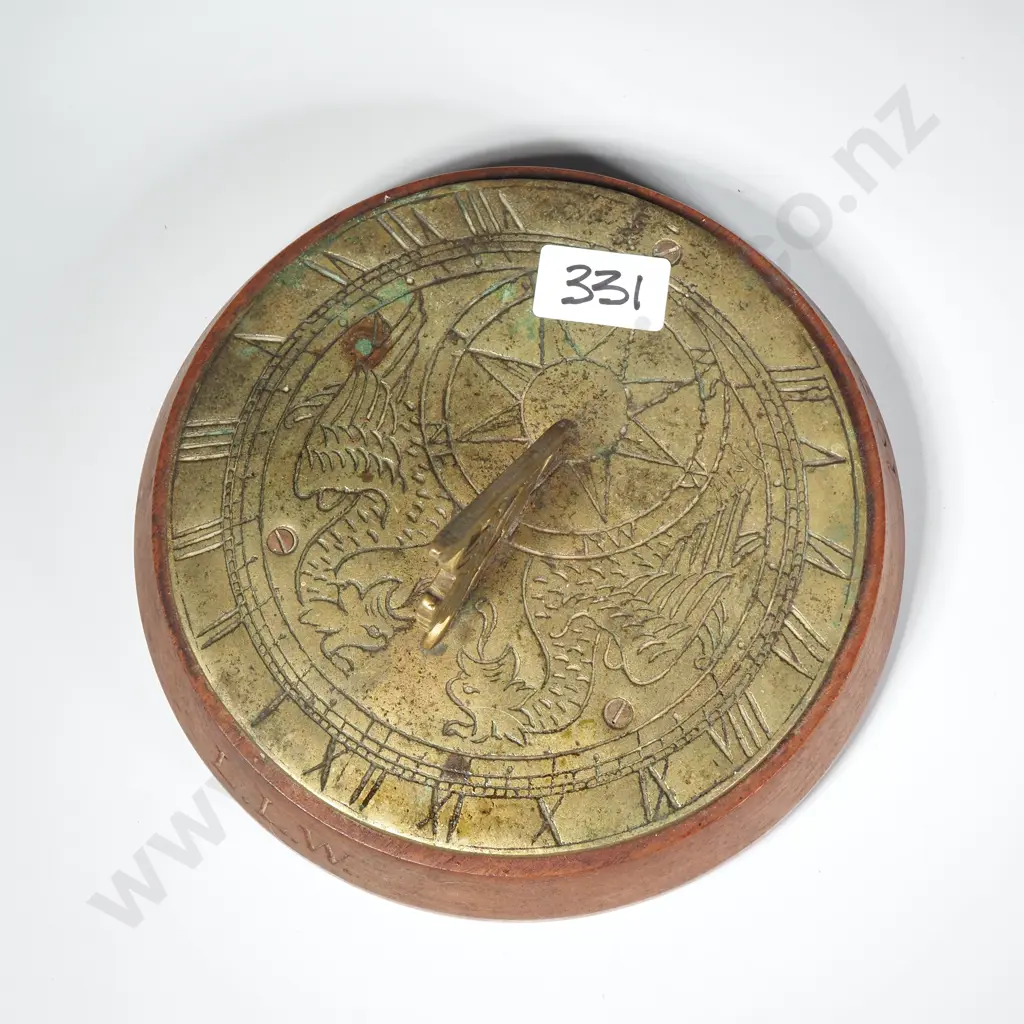 20th Century Brass & Wood Sundial Garden Ornament w Stylized Figures of Dragons & Griffins Image 1++